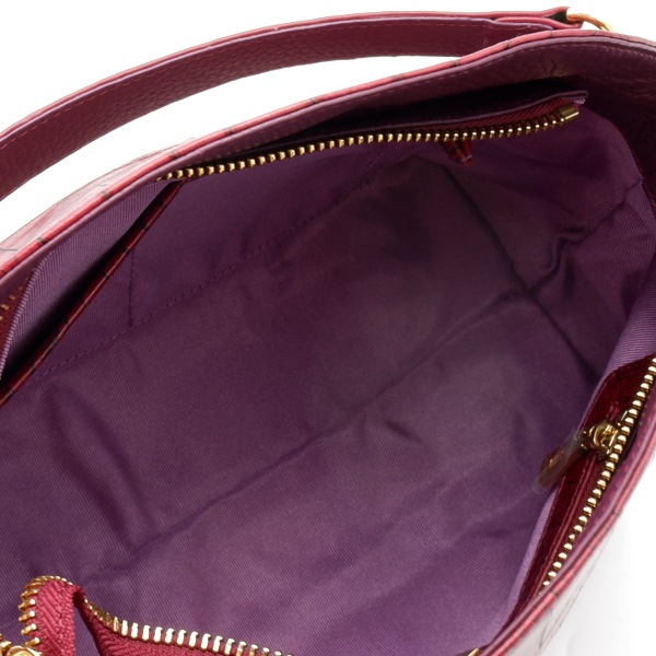 【outlet品】型押し牛革 ２WAYショルダーバッグ レッド