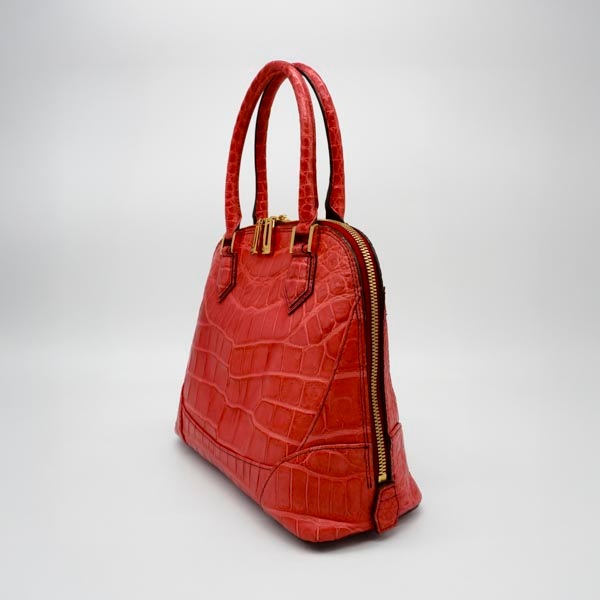 【キャリー品】 クロコダイル 二本手ハンドバッグ カンパリ