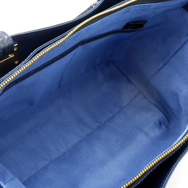 【outlet品】型押し牛革 二本手フォーマルバッグ ネイビー