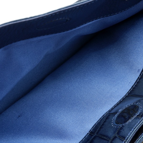 【outlet品】型押し牛革 二本手フォーマルバッグ ネイビー