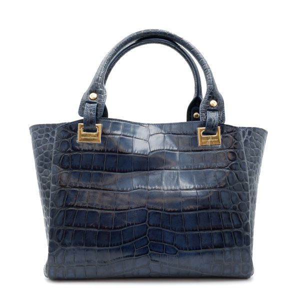 【outlet品】型押し牛革 二本手フォーマルバッグ ネイビー