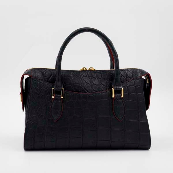 クロコダイル 二本手ハンドバッグ ネイビーブラック