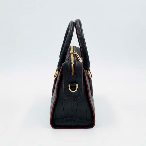 クロコダイル 二本手ハンドバッグ ネイビーブラック