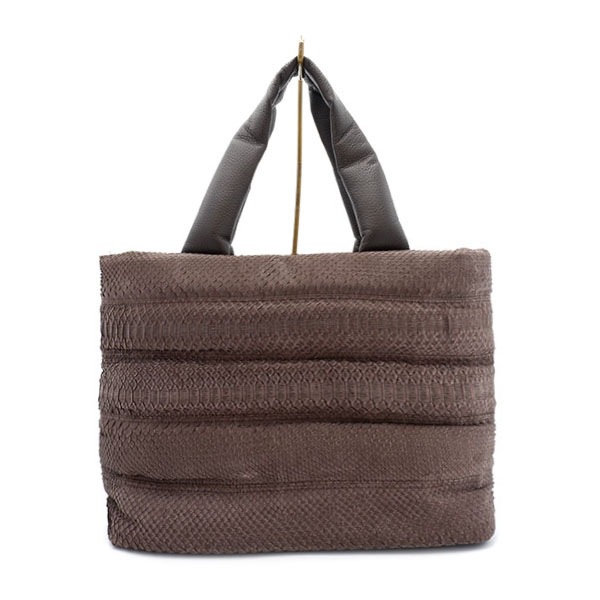 パイソン　バケツ型トートバッグ　ブラウン