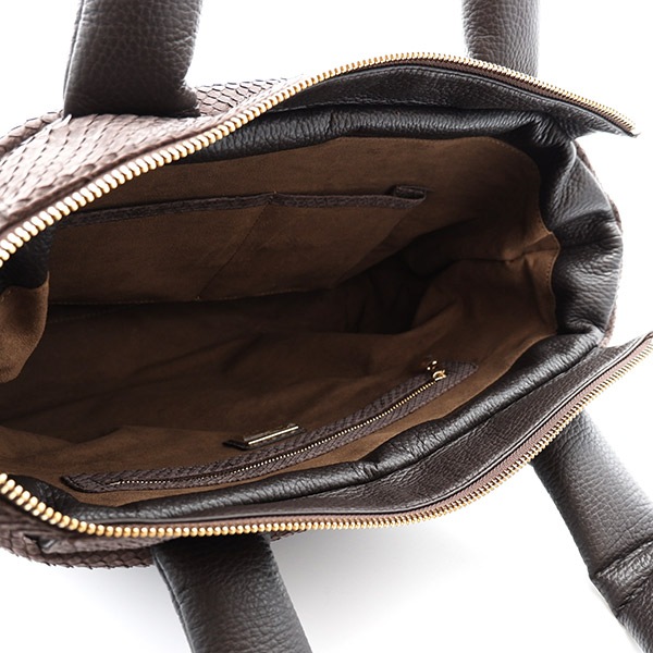 パイソン　バケツ型トートバッグ　ブラウン