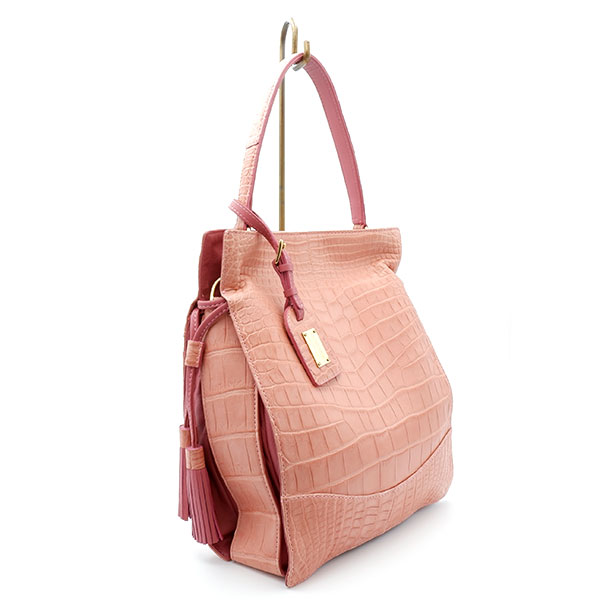 美品 JRA認定 クロコダイルレザー トートバッグ ピンク レザージュエルズ 美品 JRA認定 クロコダイルレザー トートバッグ ピンク レザー