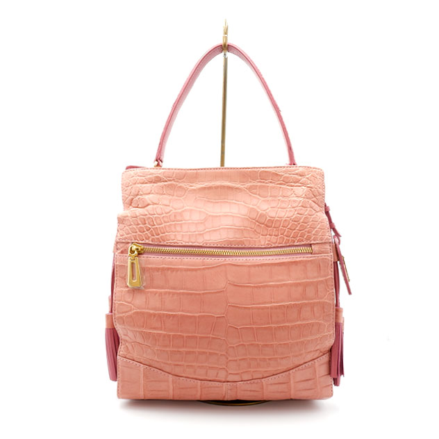 美品 JRA認定 クロコダイルレザー トートバッグ ピンク レザージュエルズ 美品 JRA認定 クロコダイルレザー トートバッグ ピンク レザー