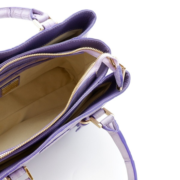 【outlet品】 クロコダイル 草木染二本手あおりバッグ 紫紺