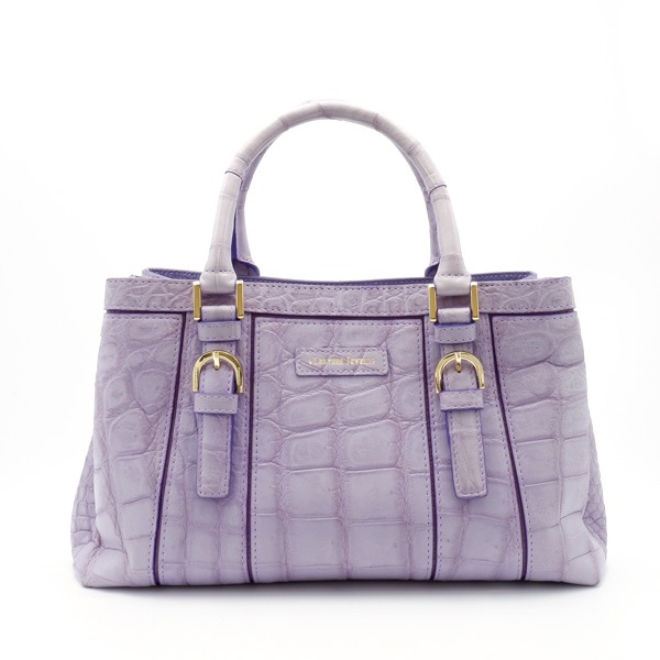 【outlet品】 クロコダイル 草木染二本手あおりバッグ 紫紺