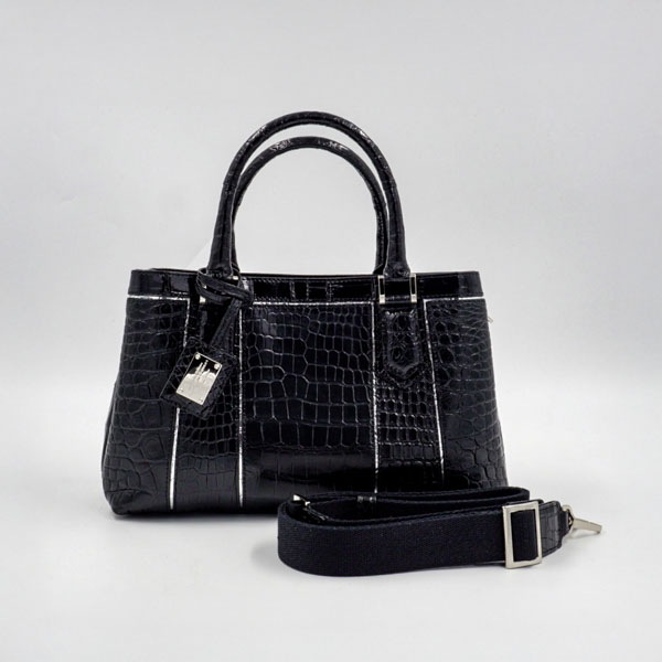 クロコダイル アオリハンドバッグ ブラック