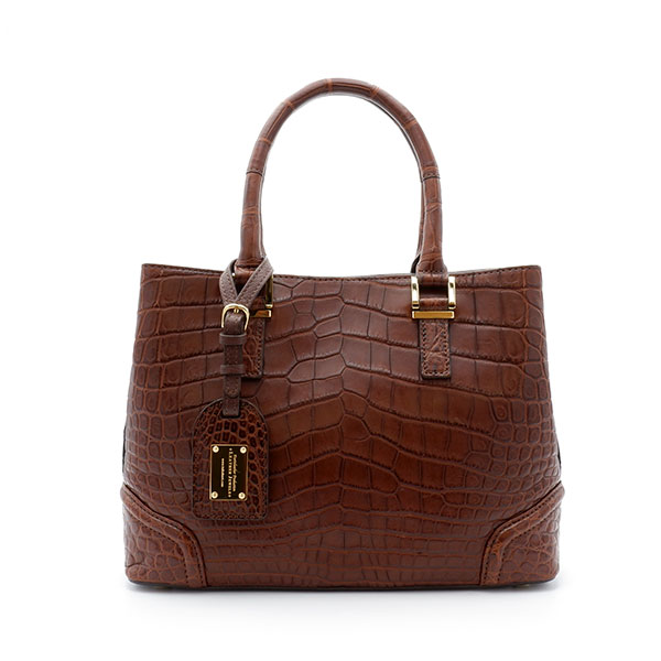 【WWDジャパン掲載商品】クロコダイル 二本手スクエア型ミニハンドバッグ アーモンド