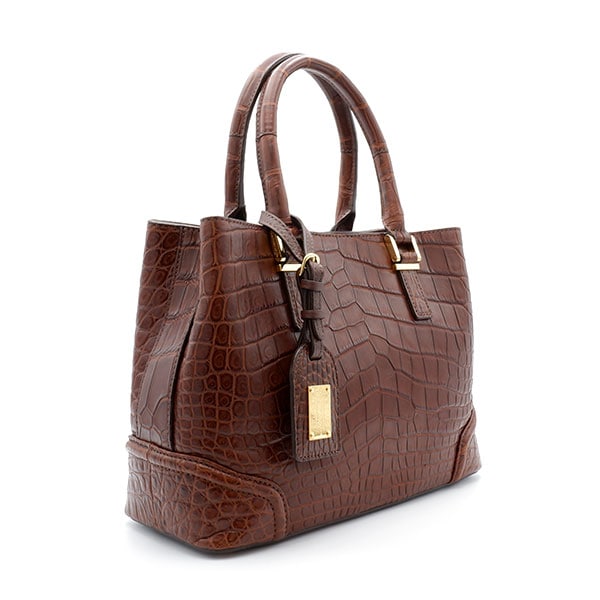 【WWDジャパン掲載商品】クロコダイル 二本手スクエア型ミニハンドバッグ アーモンド