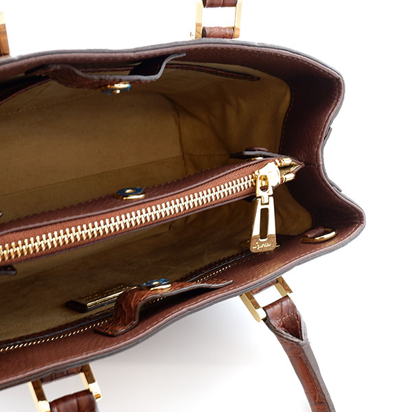 【WWDジャパン掲載商品】クロコダイル 二本手スクエア型ミニハンドバッグ アーモンド