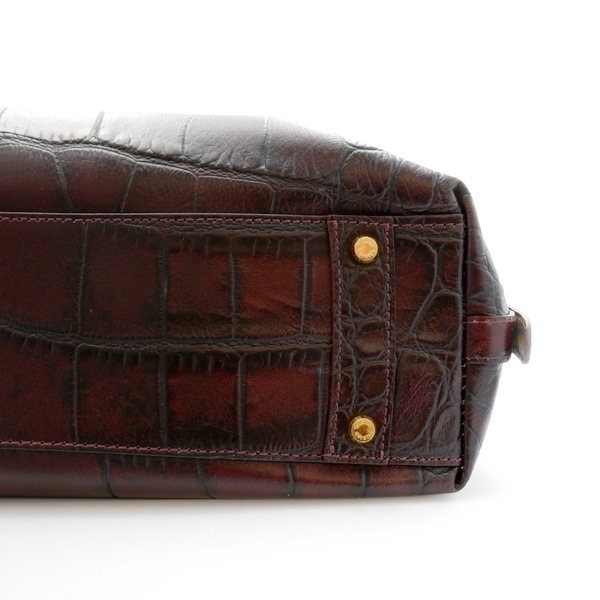型押し牛革バッグ ボルドー