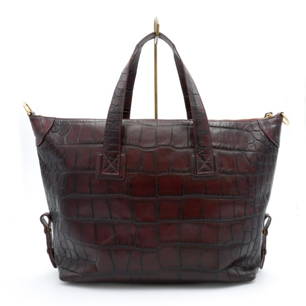 型押し牛革バッグ ボルドー