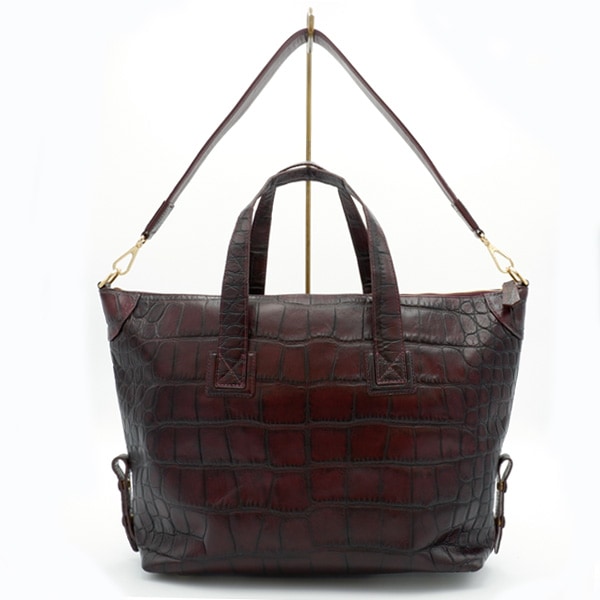 型押し牛革バッグ ボルドー