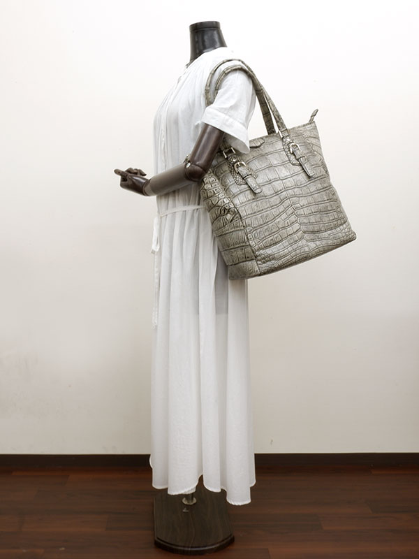 【LEON掲載商品】クロコダイル トートバッグ(R25型) アンティークホワイト