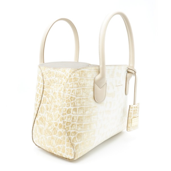 型押し牛革 二本手スクエアハンドバッグ