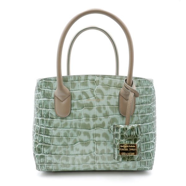 型押し牛革 二本手スクエアハンドバッグ