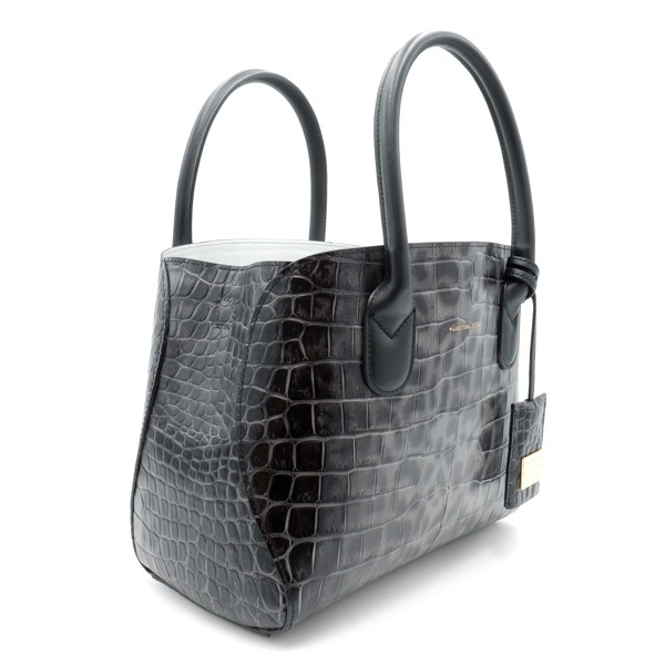 型押し牛革 二本手スクエアハンドバッグ