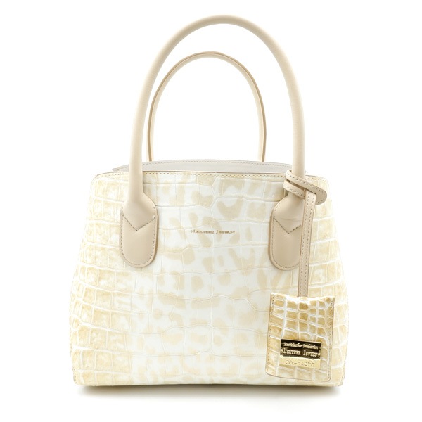 型押し牛革 二本手スクエアハンドバッグ