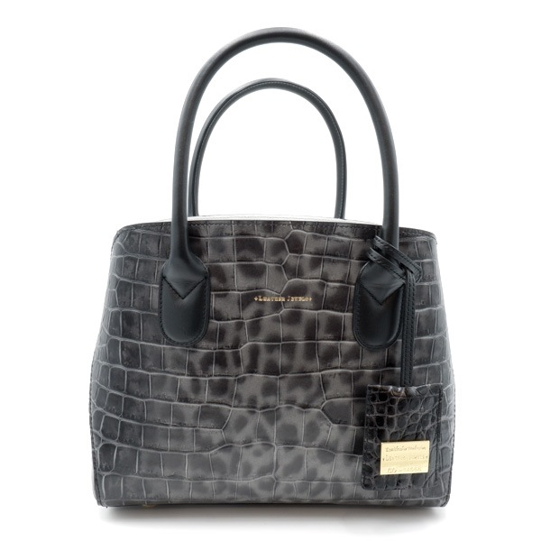 型押し牛革 二本手スクエアハンドバッグ