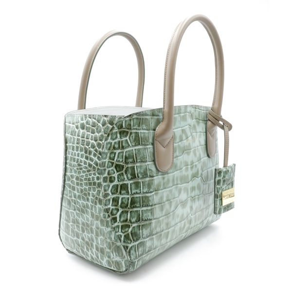 型押し牛革 二本手スクエアハンドバッグ