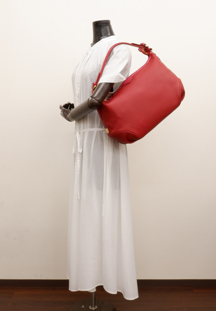 牛革×クロコダイル一本手バッグ　レッド