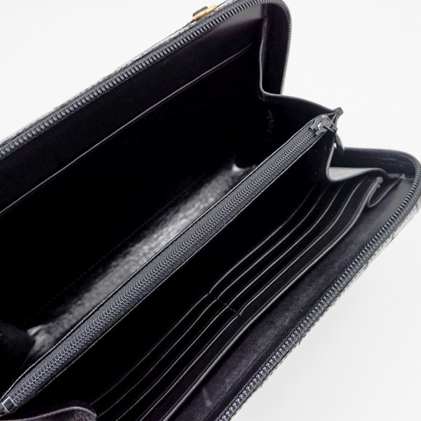 【OUTLET品】 クロコダイル グレージングお財布ポシェット ブラック