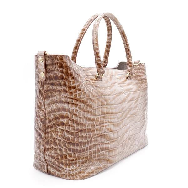 型押し 二本手ワイドバッグ ブラウン