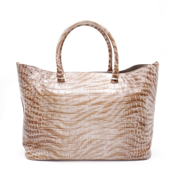 型押し 二本手ワイドバッグ ブラウン