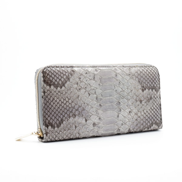 新品　一枚革　シャイニンググラデーション茶グレー長財布 パイソン シャイニングラウンドウォレット グレーグラデーション