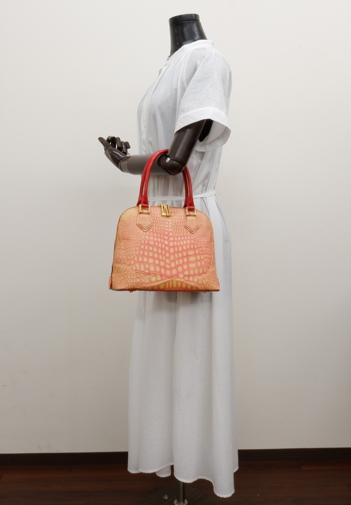 クロコダイル ハンドバッグ IKURAレッドイエロー