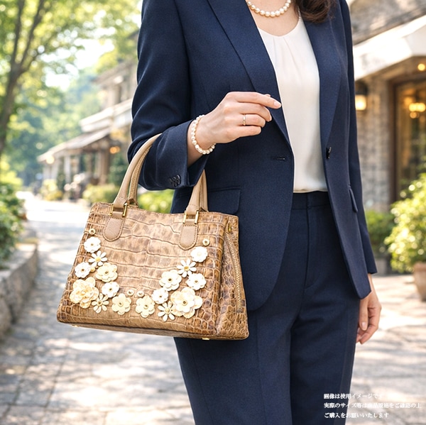 型押し牛革 フラワーモチーフハンドバッグ | Bag | LEATHER JEWELS