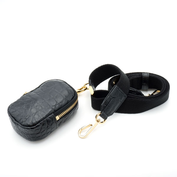 【キャリー品】 クロコダイル 草木染ショルダー付きポーチバッグ 墨染