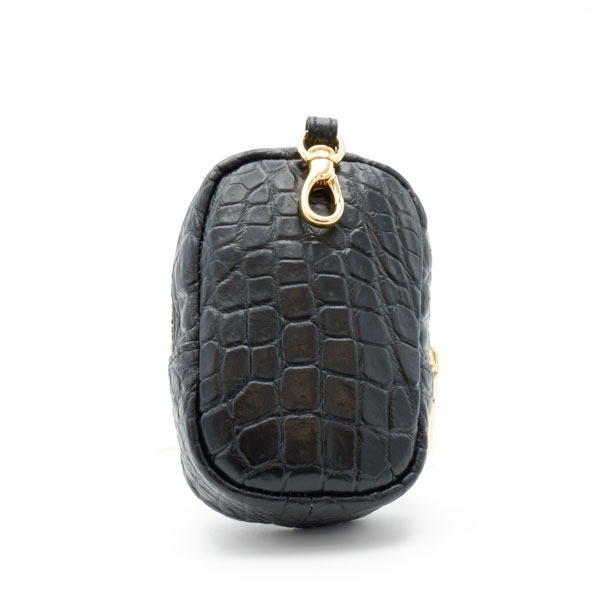 【キャリー品】 クロコダイル 草木染ショルダー付きポーチバッグ 墨染