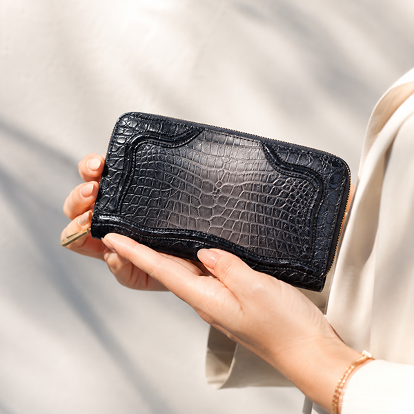 【outlet品】クロコダイル グラデーションラウンド財布 グラデーションブラック