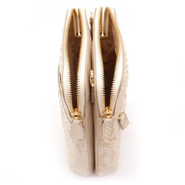 【セット販売】パイソン ダブルファスナーポシェット ハーフベージュ&パイソン革セット