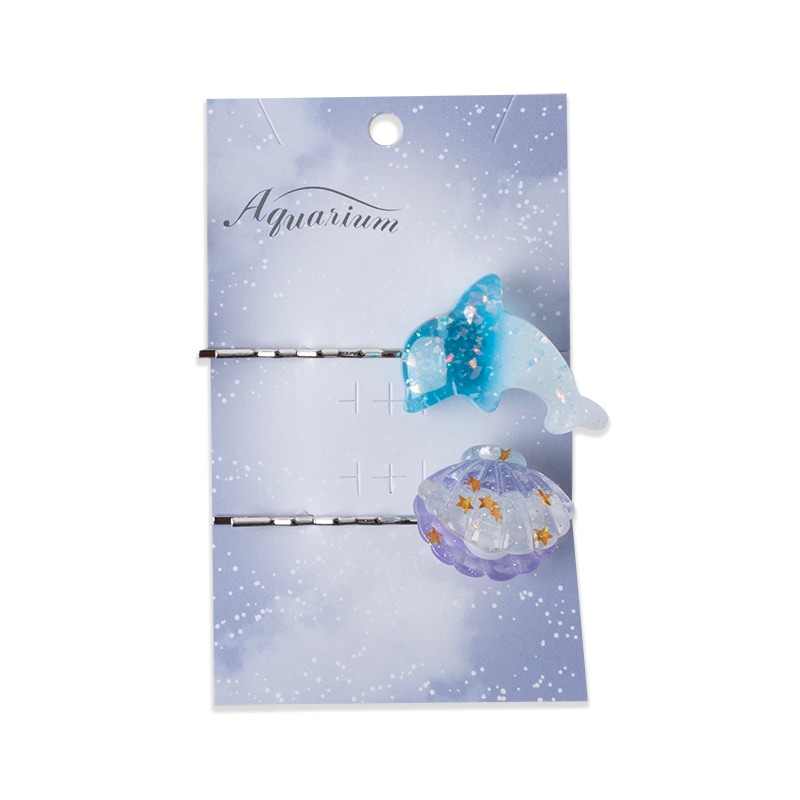 ヘアピン イルカ×シェル (ブルー） 