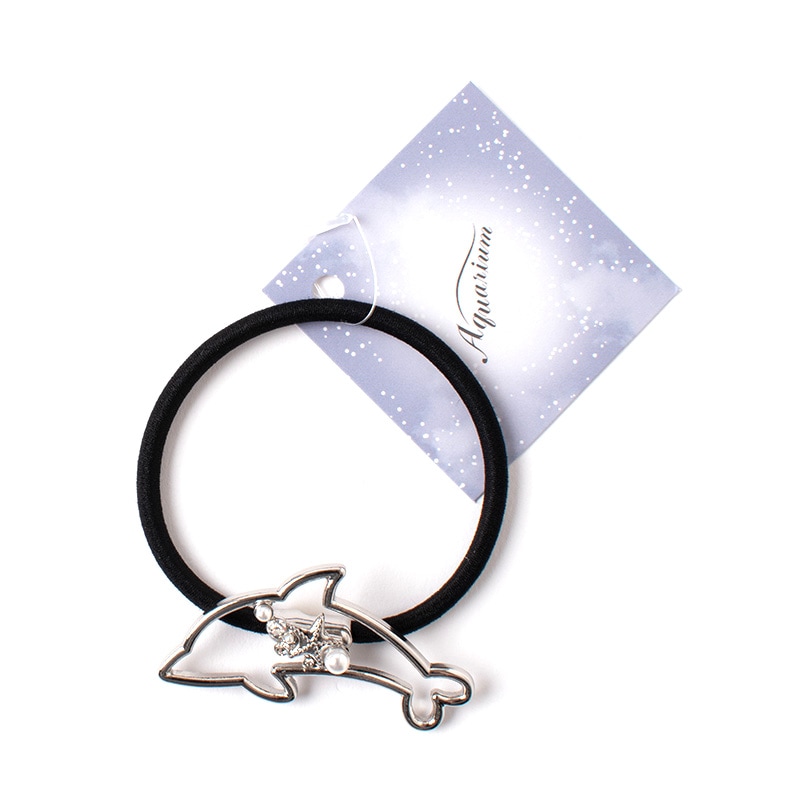 ヘアゴム ラインストーン イルカ (シルバー）