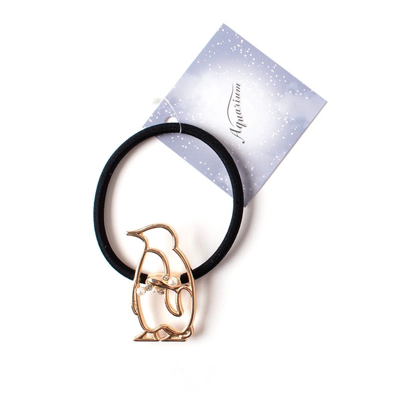 ヘアゴム ラインストーン ペンギン (ゴールド）