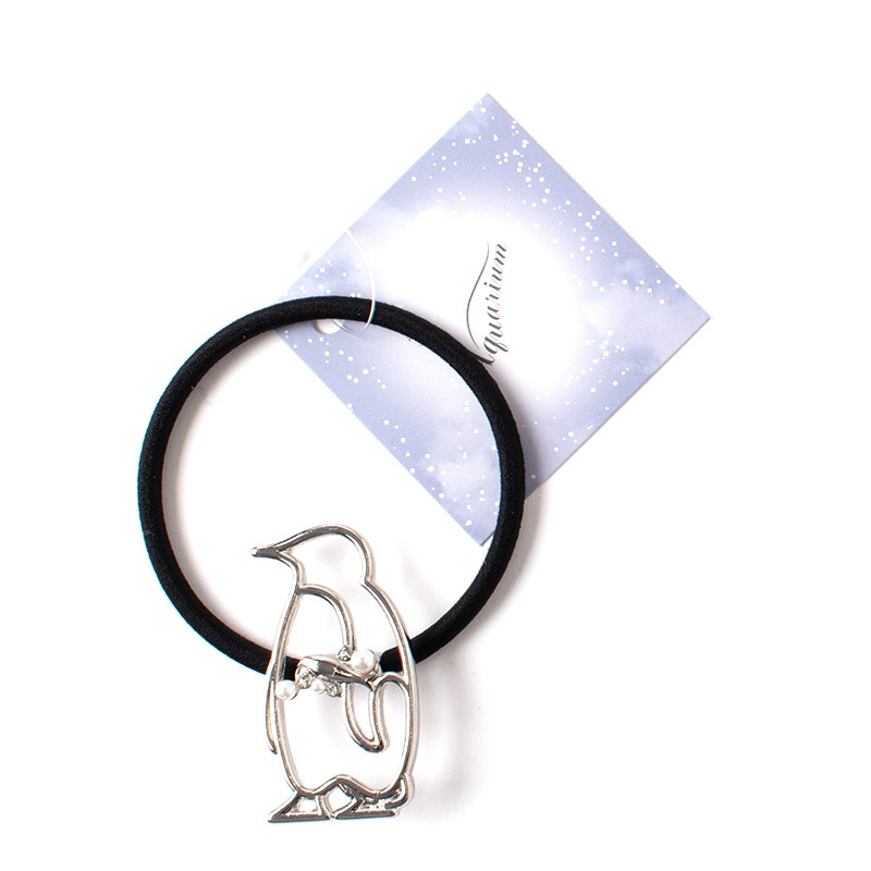 ヘアゴム ラインストーン ペンギン (シルバー）