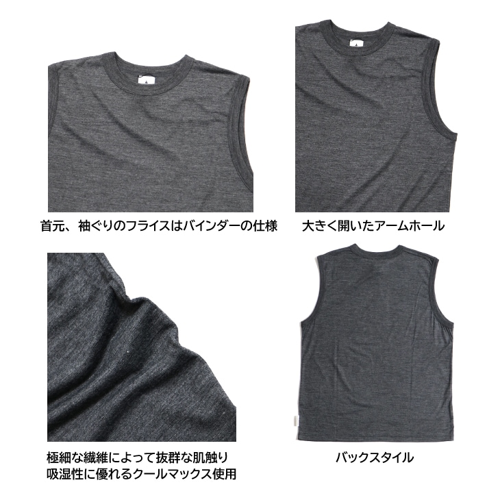 MERINO WOOL SLEEVELESS TEE BLACK メリノウール スリーブレスティー