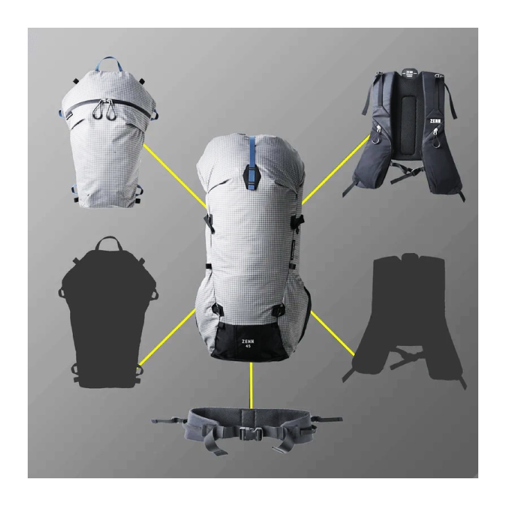 ZENN45 Gray ゼン45 グレー 容量:約40L+5L バックパック | ブランド