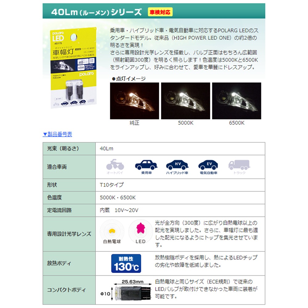 �������� POLARG LED ��T10 6500K 40lm 2�� 12V�ѡ� ������ ��Ǯ����ܥǥ����� �ݥ顼�� [402TS] P2833W