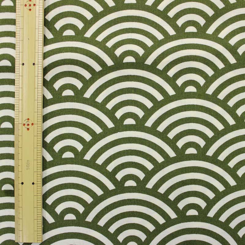 shan 黒地 緑の波 小紋 残布 黒地 緑の波 小紋 残布