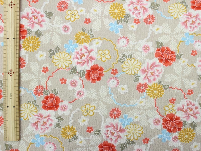 No.245 定価13万円 ちりめん 花柄 くわしく プリント 手描き風 