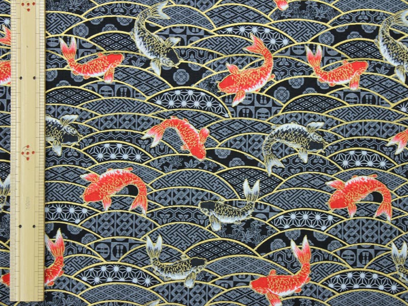 開花シリーズ 金彩青海波に鯉文様 全4色 110cm幅 10cm単位 切り売り【R