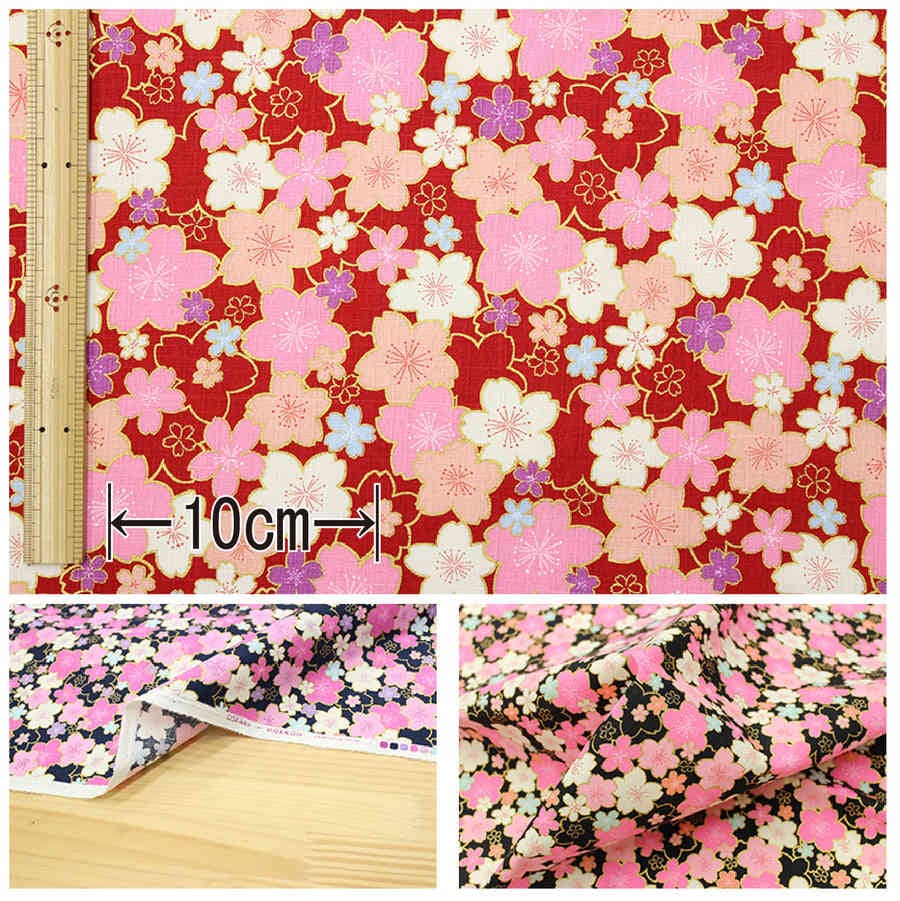 和柄 金彩桜花びら大小文様 全5色 約110cm幅 10cm単位 切り売り