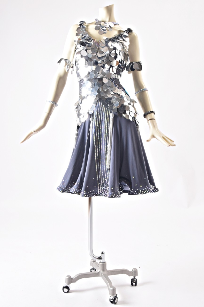 シルバー フリンジ 社交ダンスドレス シルバー フリンジ ラテンドレス